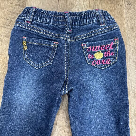 Vintage Apple Bottoms Jeans Baby Girls 3-6M Denim Blue Spell Out Logo Y2K 90s - Picture 3 of 10